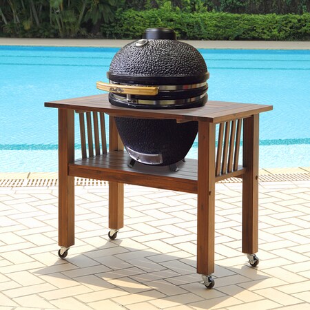 Duluth Forge 18 Inch Ceramic Charcoal Kamado Grill With Table - Brown Spice - DK-18T-BS